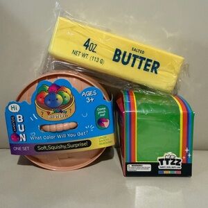 3 Piece Lot New Squishy Dumpling Sealed, Square Green Squishy and Butter